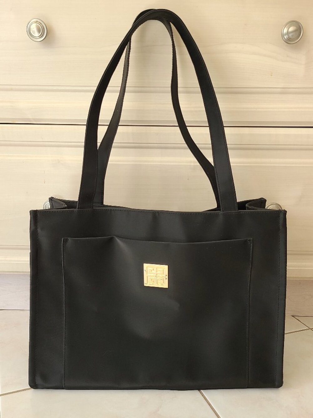 GIVENCHY Parfums LARGE Black Nylon Tote Gold Hardware Carryall Bag Purse